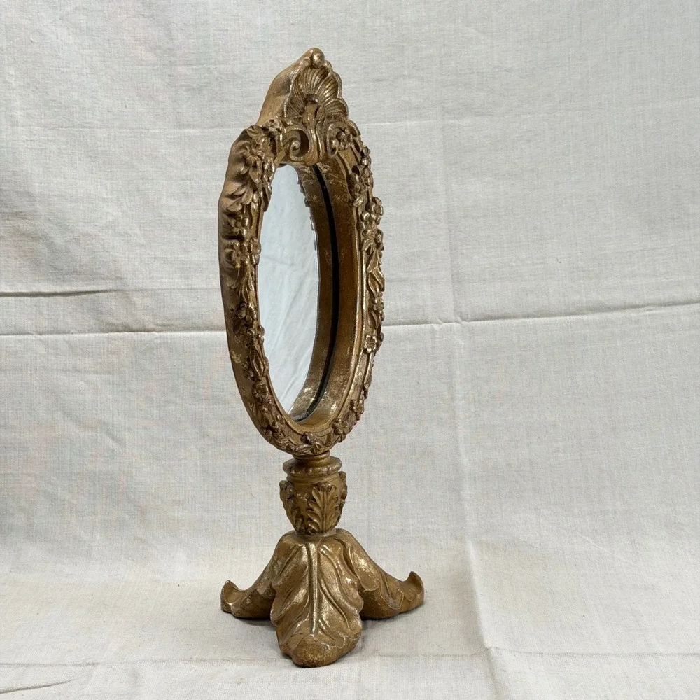 Vintage Gold Oval Table Mirror Ornate Vanity Mirror Romantic Gothic Decor